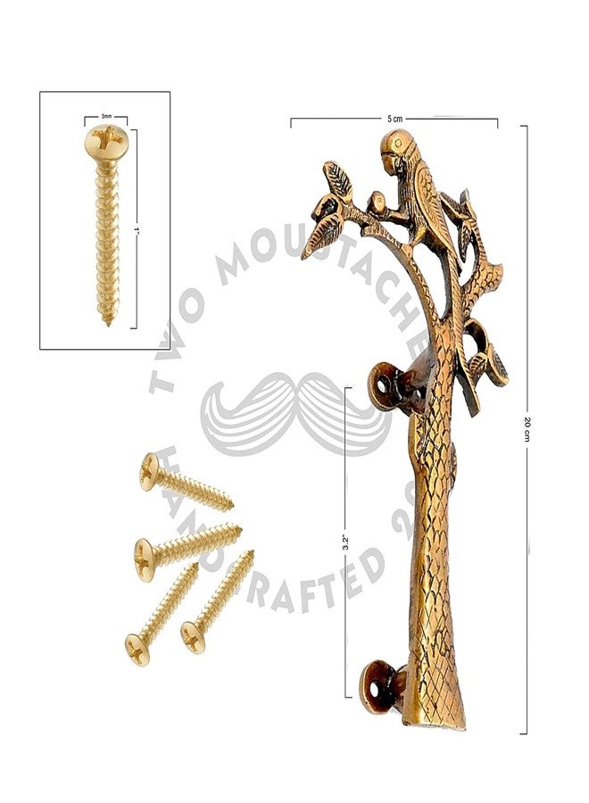 Two Moustaches Brass Parrot on Tree Design 8 Inches Brass Door Handle Pair, Door Handles for Home Decor, Door Pull Handles, Handleset, Handles for Wooden Door, Standard Size; Antique Yellow Pack of 2 - Image 5